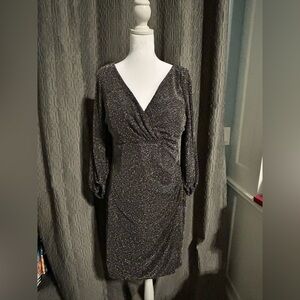 Anne Klein Black Sparkle Long Sleeve Dress